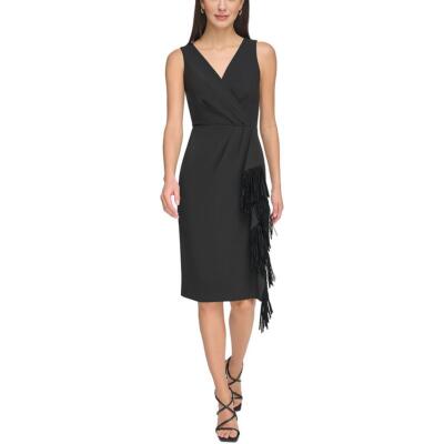 DKNY Womens Black Fringe Knee-Length Cocktail And Party Dress 14 BHFO 8630