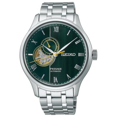 Pre-owned Seiko Presage Sary237 Green Garden Open Heart Men's Watch With Box