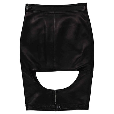 Pre-owned Burberry Ladies Marina Cut-out Detail Black Leather Skirt