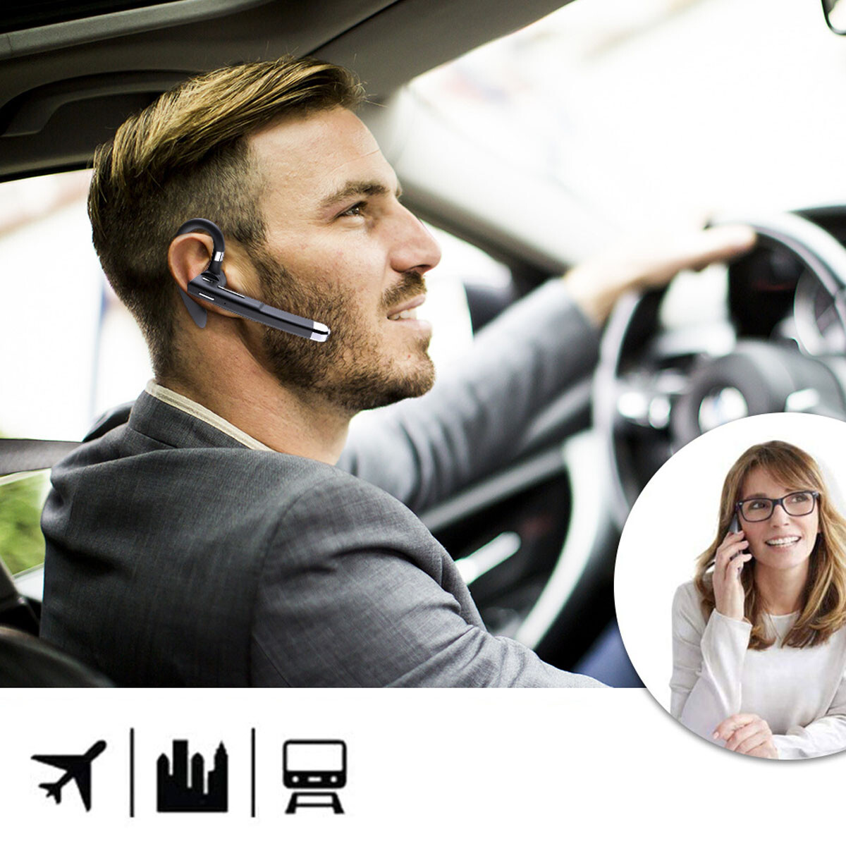 Trucker Wireless Headset Bluetooth Earpiece Dual Mic Earbud Noise Cancelling