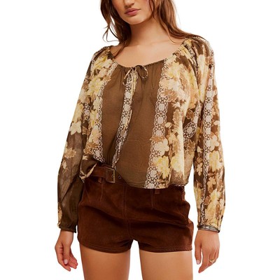 Free People Женская хлопковая блузка Elena Brown в стиле бохо XS BHFO 8397