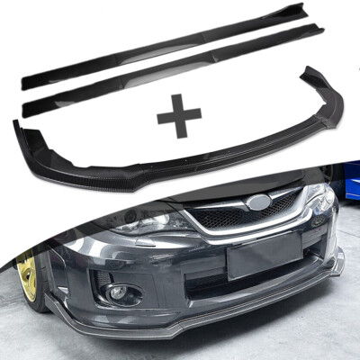 Carbon For Subaru WRX STi  11-14 Front Bumper Lip + Side Skirt Rocker Splitters