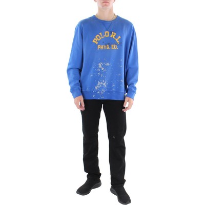 

Мужской синий отбеленный свитшот с отделкой в рубчик Polo Ralph Lauren  BHFO 7470