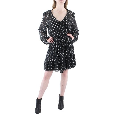 Женское черное шифоновое мини-платье-клеш с принтом Betsy & Adam 14 BHFO 3783