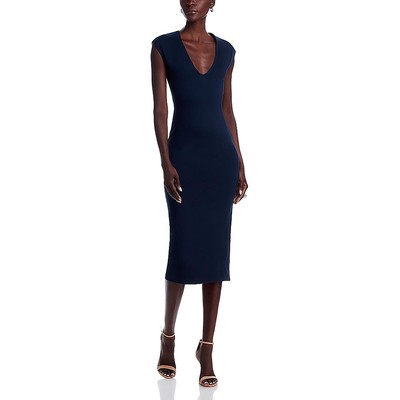 Женское темно-синее платье миди с рукавами ниже колена и круглым вырезом горловины цвета морской волны Aqua S BHFO 9824