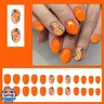 Orange Press on Nails Short Oval Orange Green Leaves Fake Nails with Designs Reusable Solid Color False Nails Oranges Glue on Nails Autumn Fruit Acrylic Nails for Women Nail Decor Accessories 24Pcs