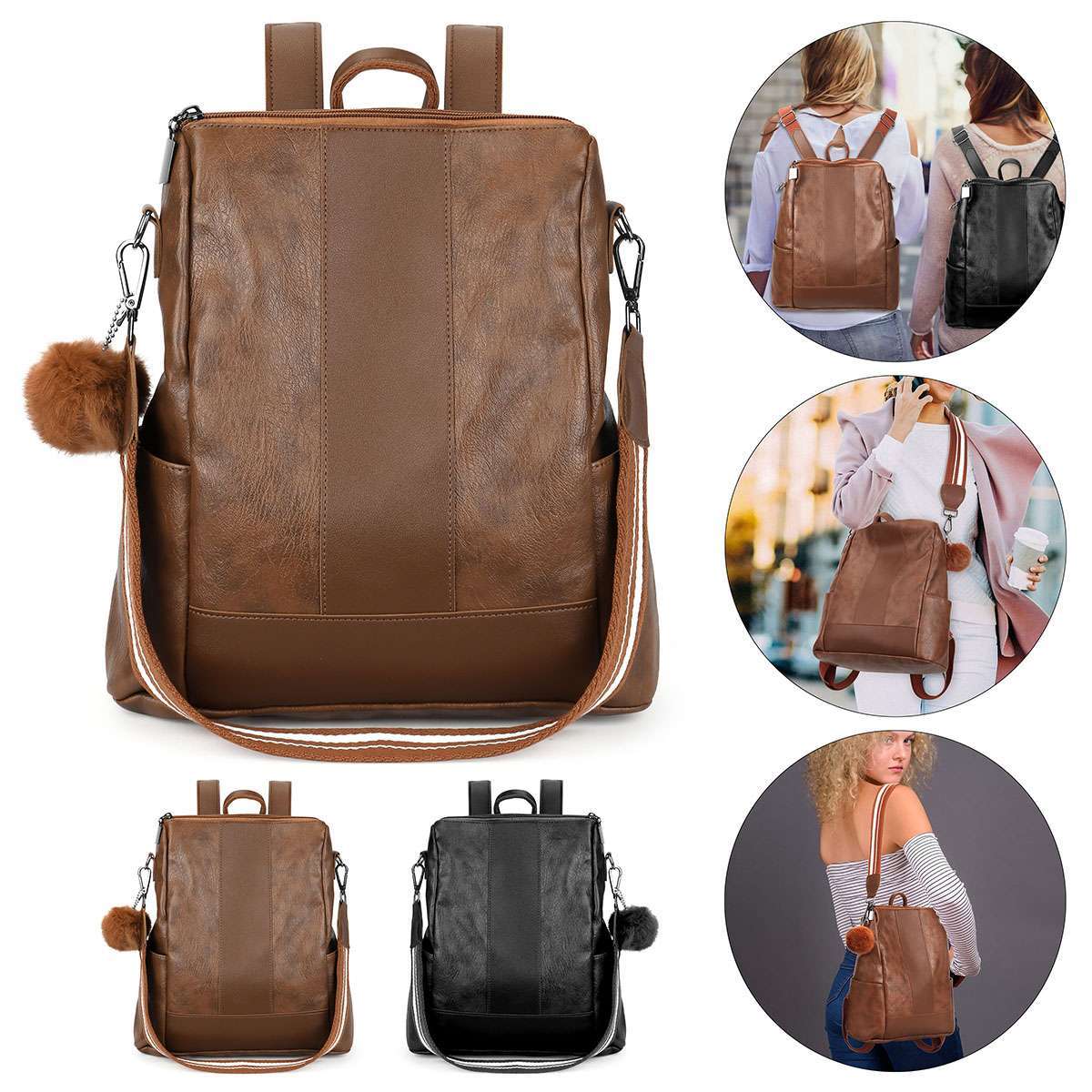 Leather Backpack Women Travel Anti-theft Shoulder Bag Lady P