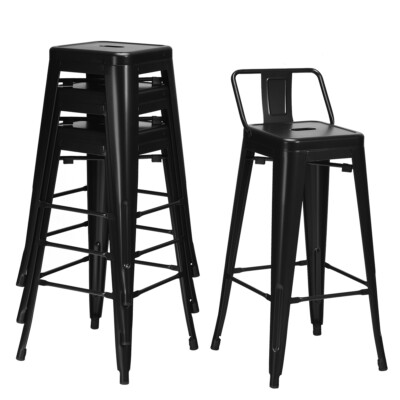4 PCs Low Back Metal Counter Stool 30'' Seat Height Bar Stools Modern Black