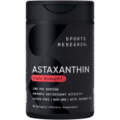 Triple Strength Astaxanthin 12mg with Organic Coconut Oil - 60 Softgels