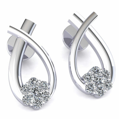 Pre-owned Jewelwesell 0.15ctw Round Cut Not Enhanced Diamond Ladies Twisted Cluster Earrings 14k Gold