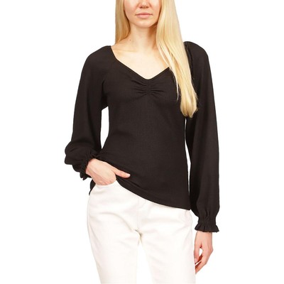 Женский черный пуловер с V-образным вырезом и оборками MICHAEL Michael Kors, верхняя рубашка S BHFO 4855