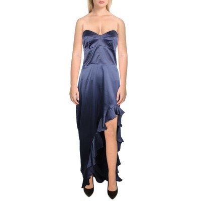 

Женское темно-синее атласное платье-футляр без бретелек цвета Aqua  BHFO 5896, Navy