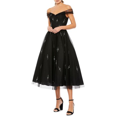 Женское черное коктейльное платье до середины икры Ieena for Mac Duggal 4 BHFO 9639