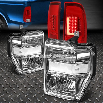 ХРОМИРОВАННАЯ ПРОЗРАЧНАЯ ФАРА + 3D СВЕТОДИОДНЫЙ КРАСНЫЙ ЗАДНИЙ ФОНАРЬ С Г-ОБРАЗНОЙ ПЛАНКОЙ ДЛЯ 08-10 SUPER DUTY