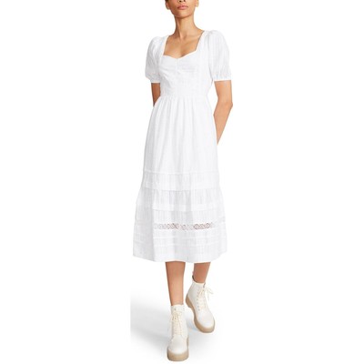 

Женское хлопковое повседневное платье миди с пышными рукавами Betsey Johnson BHFO 0992, Белый