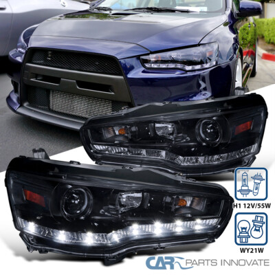 Smoke Fit 2008-2017 Mitsubishi Lancer EVO X LED Strip Projector Headlights Lamps