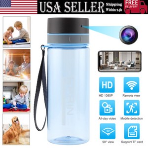 Water bottle with hidden HD camera, surveillance features included.