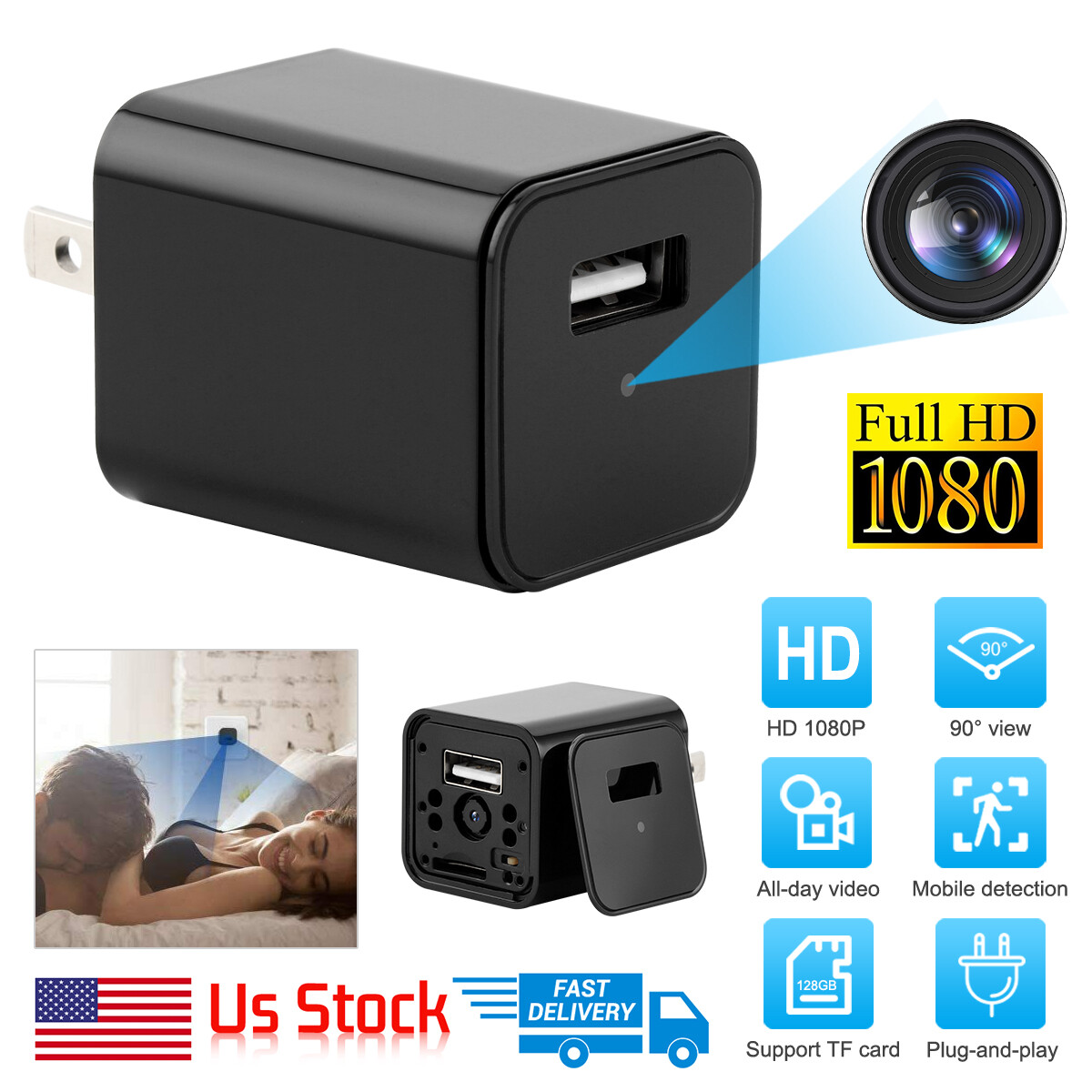 Mini Camera Phone Charger Adapter Audio Video Motion Detecti