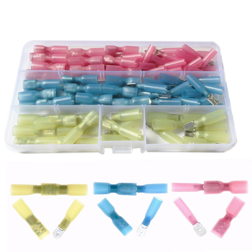 Male Female Heat Shrink Fully Insulated Spade Wire Crimp Terminal Connectors 100