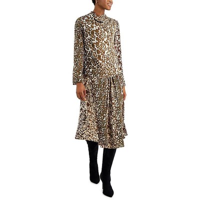 

Donna Karan Женская коричневая рубашка-блузка с воротником-хомутом и принтом, топ  BHFO 1019, Animal