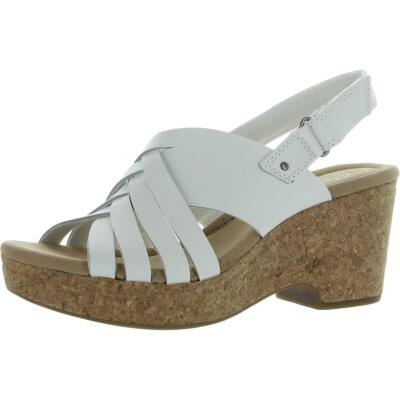 Clarks Womens Giselle Ivy White Wedge Sandals 7.5 Medium (B,M) BHFO 6791
