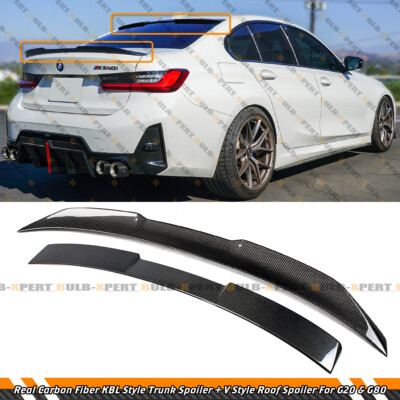 FOR 19-26 BMW G20 330i G80 M3 CARBON FIBER REAR WINDOW ROOF + KBL TRUNK SPOILER