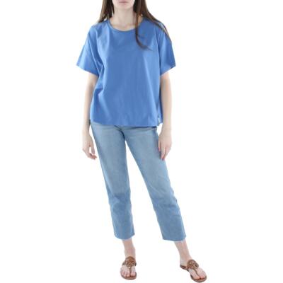 

Женский синий однотонный свободный топ с короткими рукавами Eileen Fisher  BHFO 8671, Coast