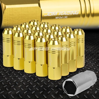 КОМПЛЕКТ ГАЕК JDM С ОТКРЫТЫМ КОНЦОМ ИЗ АЛЮМИНИЯ И ЗОЛОТА С 20 НАКОНЕЧНИКАМИ + АДАПТЕР M12X1,5 ДИАМЕТРОМ 20 ММ / ВЫСОТОЙ 60 ММ