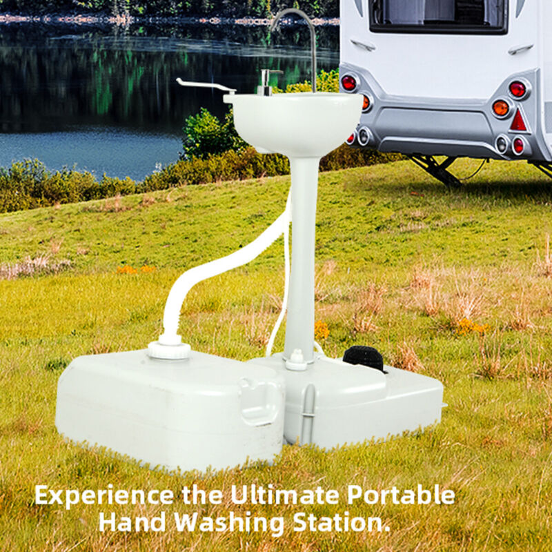 Portable Wash Sink Camping Sink Wash Basin Stand with 24L Recovery Tank Wheels