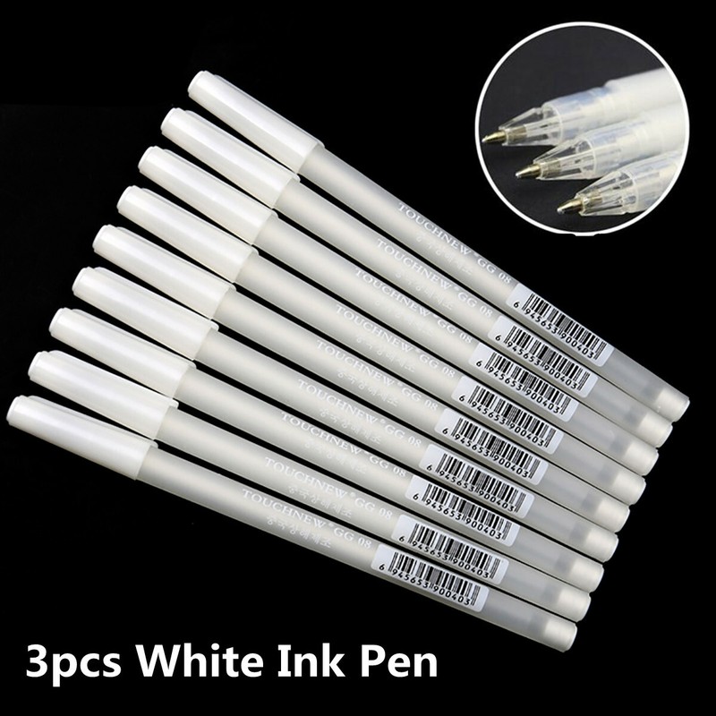 3X White Gel Ink Marker Pen Drawing Art Fine- Tip Sketching-Painting Tool 0.8 MM