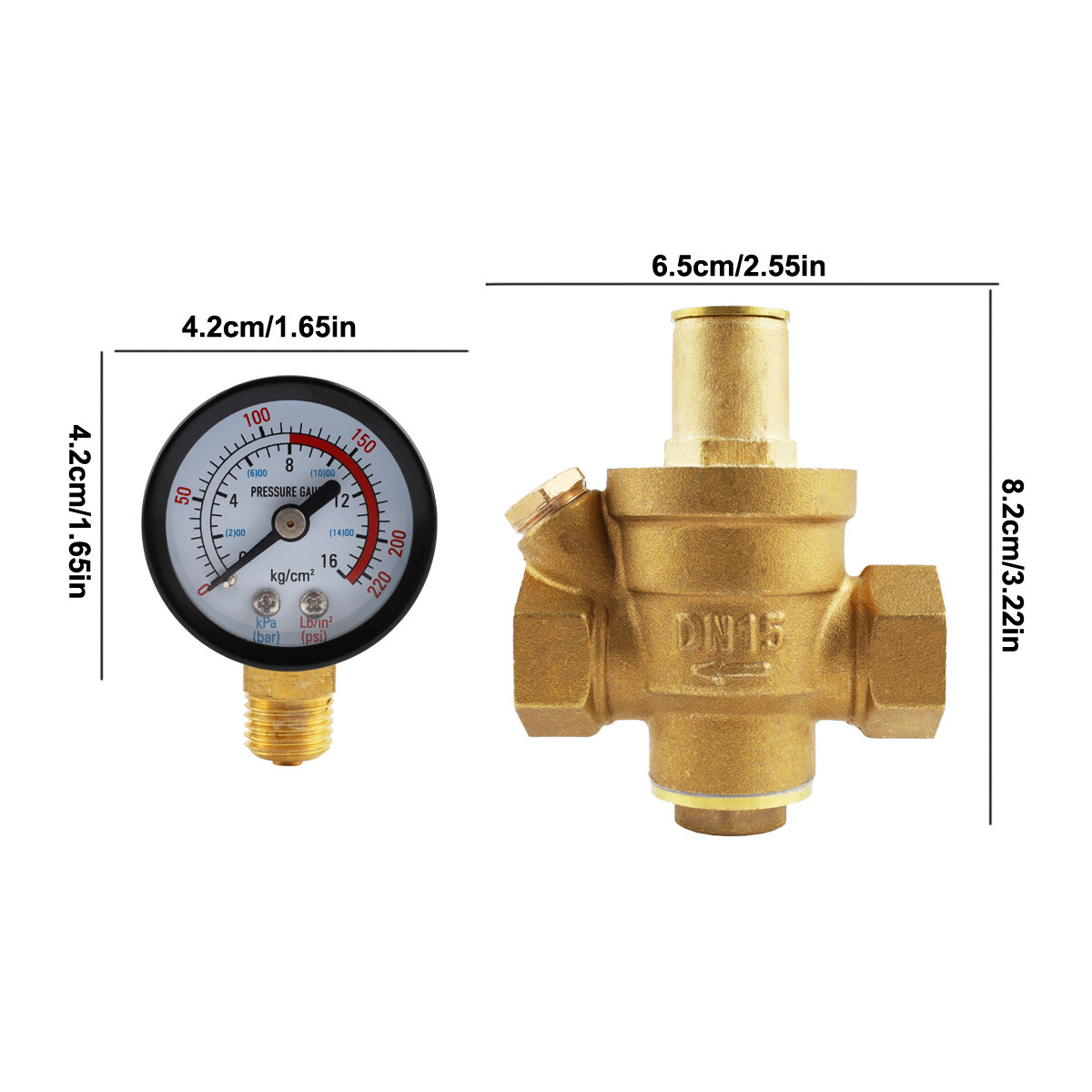 DN15 Water Pressure Regulator NPT 1/2" inch Adjustable Brass Reducer&Gauge
