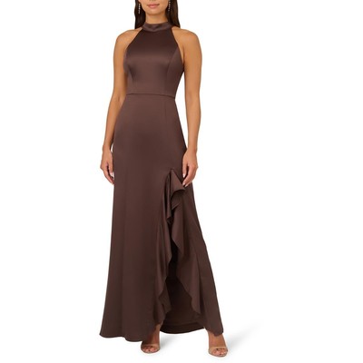Adrianna Papell Womens Brown Satin Halter Formal Evening Dress Gown 10 BHFO 7098