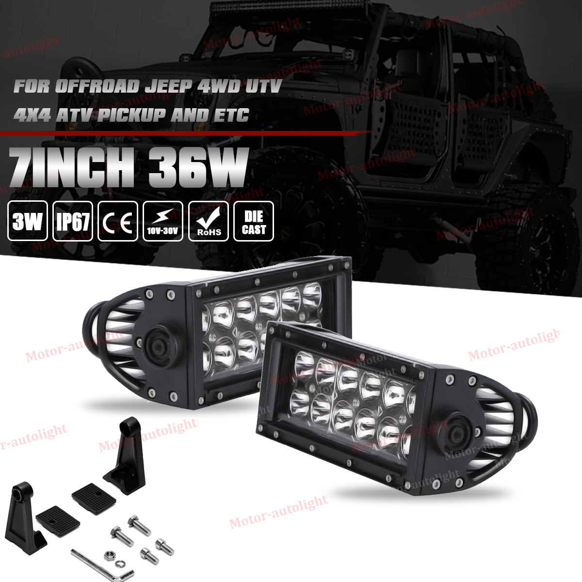2X 8Inch 36W LED Work Light Bar Spot Lights Offroad SUV UTV 4WD Driving UTE JEEP