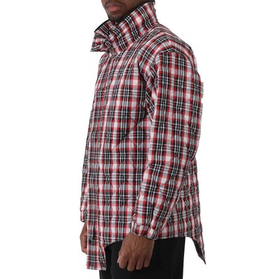 Pre-owned Burberry Bright Red Check Diamond Quilted Cut-out Hem Parka