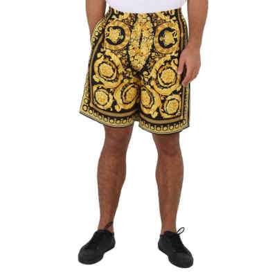 Pre-owned Versace Men's Silk Twill Barocco Print Shorts In Multicolor