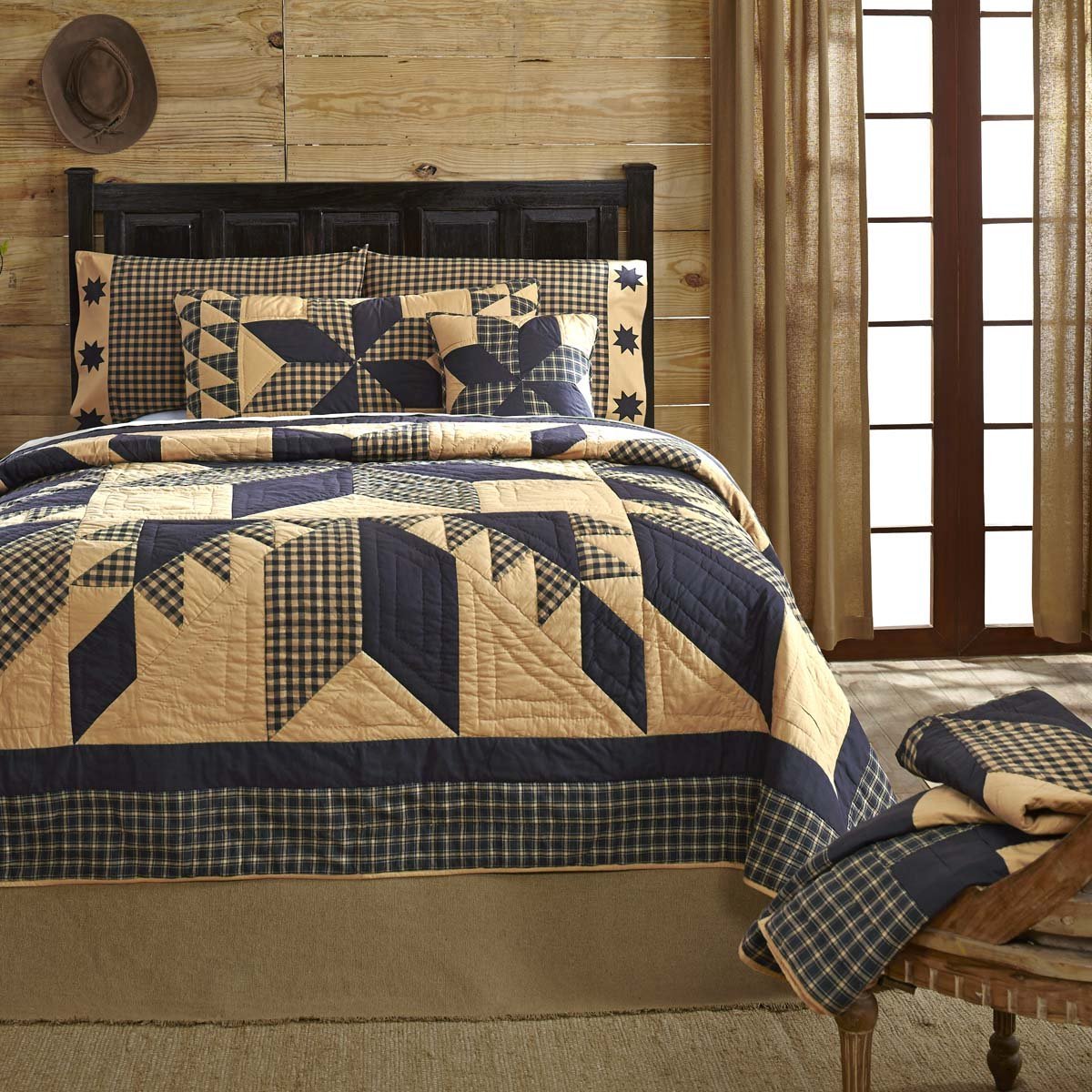 Quilts Bedspreads Coverlets Cotton Primitive Cabin Dakota Black