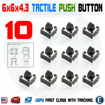 10Pcs 6x6x4.3 PCB Momentary Tactile Tact Push Button Switch 4Pin DIP Micro Mini