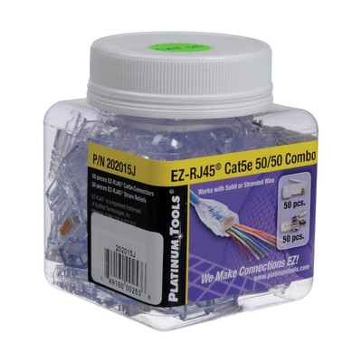 Platinum Tools EZ-RJ45 Cat 5e Комплект разъемов/компенсаторов натяжения, 100 (50/50) штук