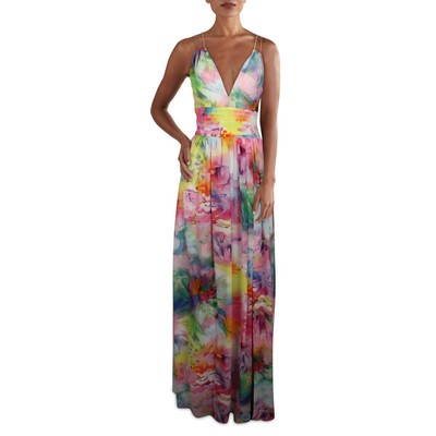 

Женское шифоновое летнее платье макси с принтом Aidan by Aidan Mattox BHFO 2064, Pink multi