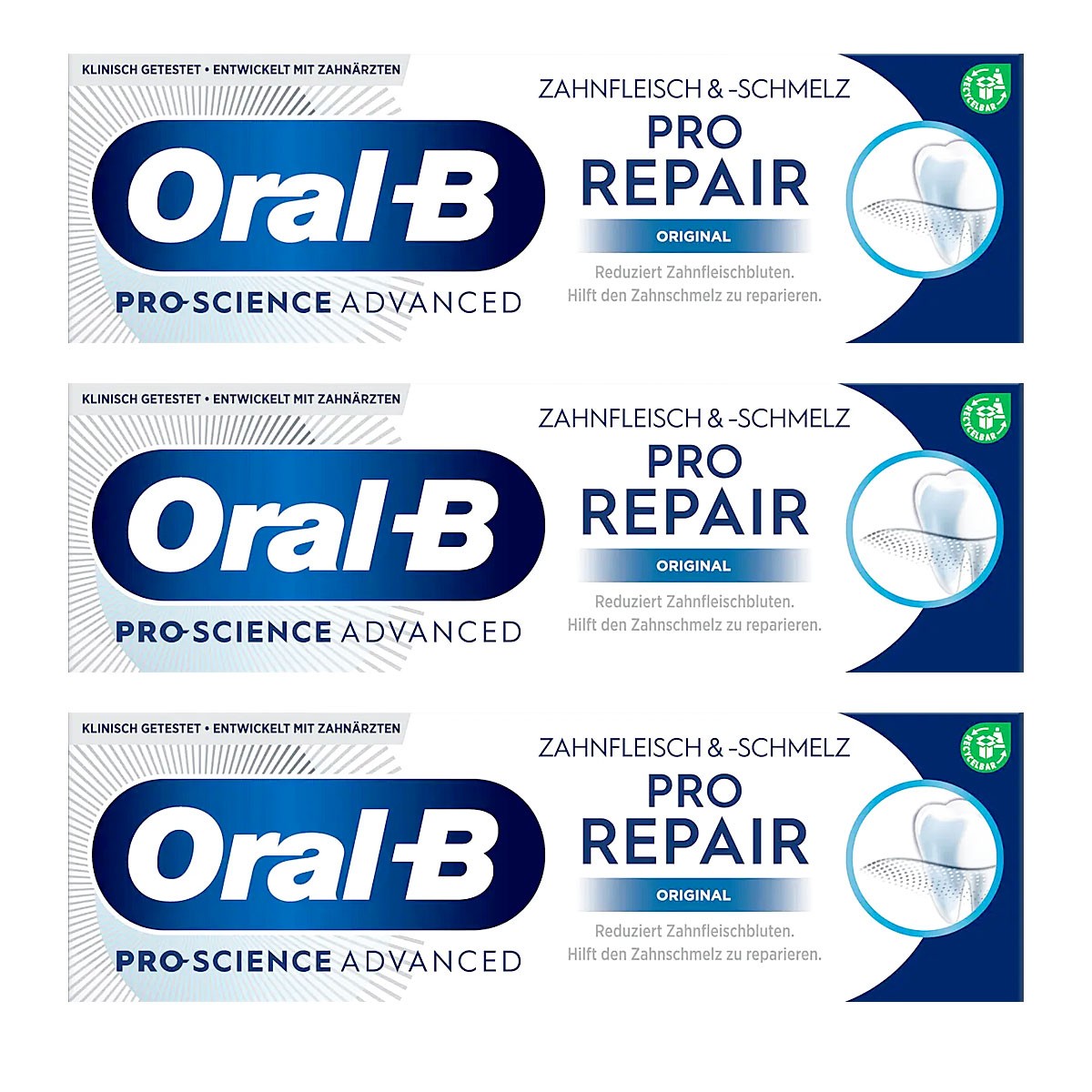 Oral-B Zahnfleisch und -schmelz Pro-Repair Original Zahnpasta, (3er Pack) 75 ml