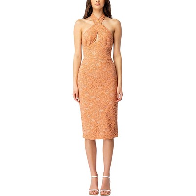 Bardot Womens Riviera Brown Lace Halter Cocktail and Party Dress 2 BHFO 8035