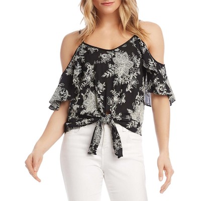 

Женская блузка с v-образным вырезом и вышивкой цвета слоновой кости Karen Kane, черный топ  BHFO 7277, Black-ivory