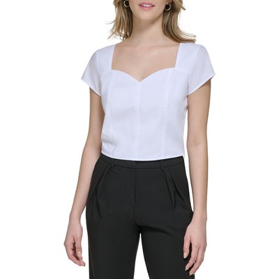 Женский белый пуловер Calvin Klein с коротким рукавом, однотонный укороченный спортивный L BHFO 1866