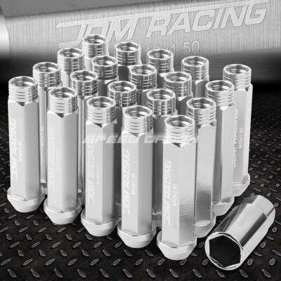НАБОР ГАЕК JDM С ОТКРЫТЫМ КОНЦОМ ИЗ АЛЮМИНИЯ СЕРЕБРИСТОГО ЦВЕТА С 20 НАКОНЕЧНИКАМИ + АДАПТЕР M12X1,5 ДИАМЕТРОМ 25 ММ / ВЫСОТОЙ 90 ММ
