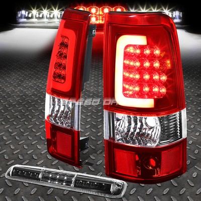 CHROME HOUSING RED 3D LED TAIL LIGHT+3RD THIRD BRAKE LAMP FOR 03-07 SILVERADO