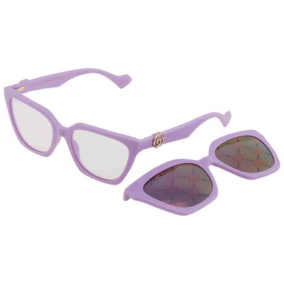 Pre-owned Gucci Violet Logo Clip-on Cat Eye Ladies Sunglasses Gg1542s 002 55 In Purple