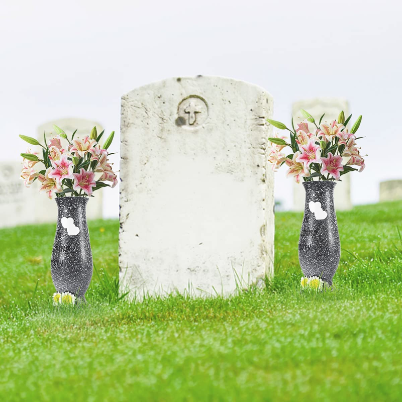 Memorial Cemetery Vase w/ Stakes Grave Marker Floral Holder for Fresh/Artificial