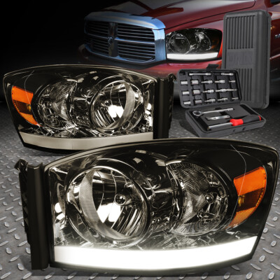 ДЛЯ 06-09 DODGE RAM ДЫМЧАТЫЙ КОРПУС ЯНТАРНЫЕ УГЛОВЫЕ СВЕТОДИОДНЫЕ ФАРЫ DRL + НАБОР ИНСТРУМЕНТОВ