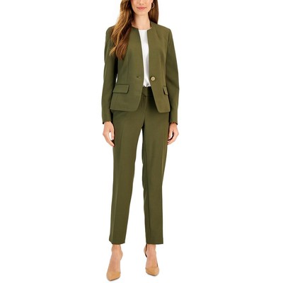 Le Suit Женский зеленый офисный брючный костюм без воротника из 2 предметов Petites 10P BHFO 6228