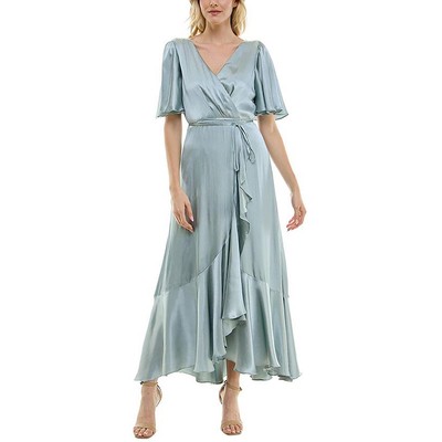 Taylor Womens Green Satin Cascade Ruffle Formal Evening Dress Gown 6 BHFO 7737